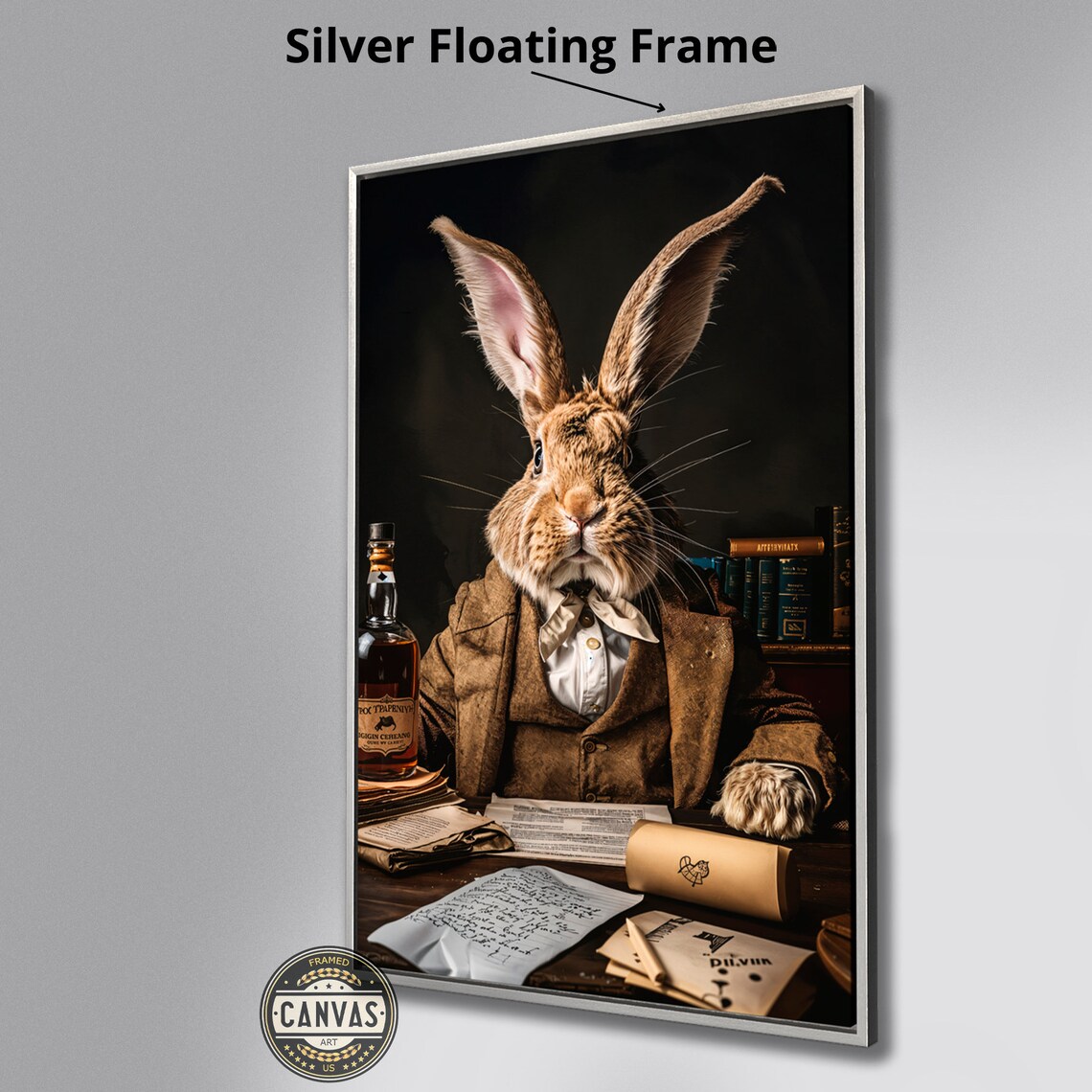 Victorian Rabbit Gentleman At Desk Whiskey Quirky Vintage Art Poster - Image 2