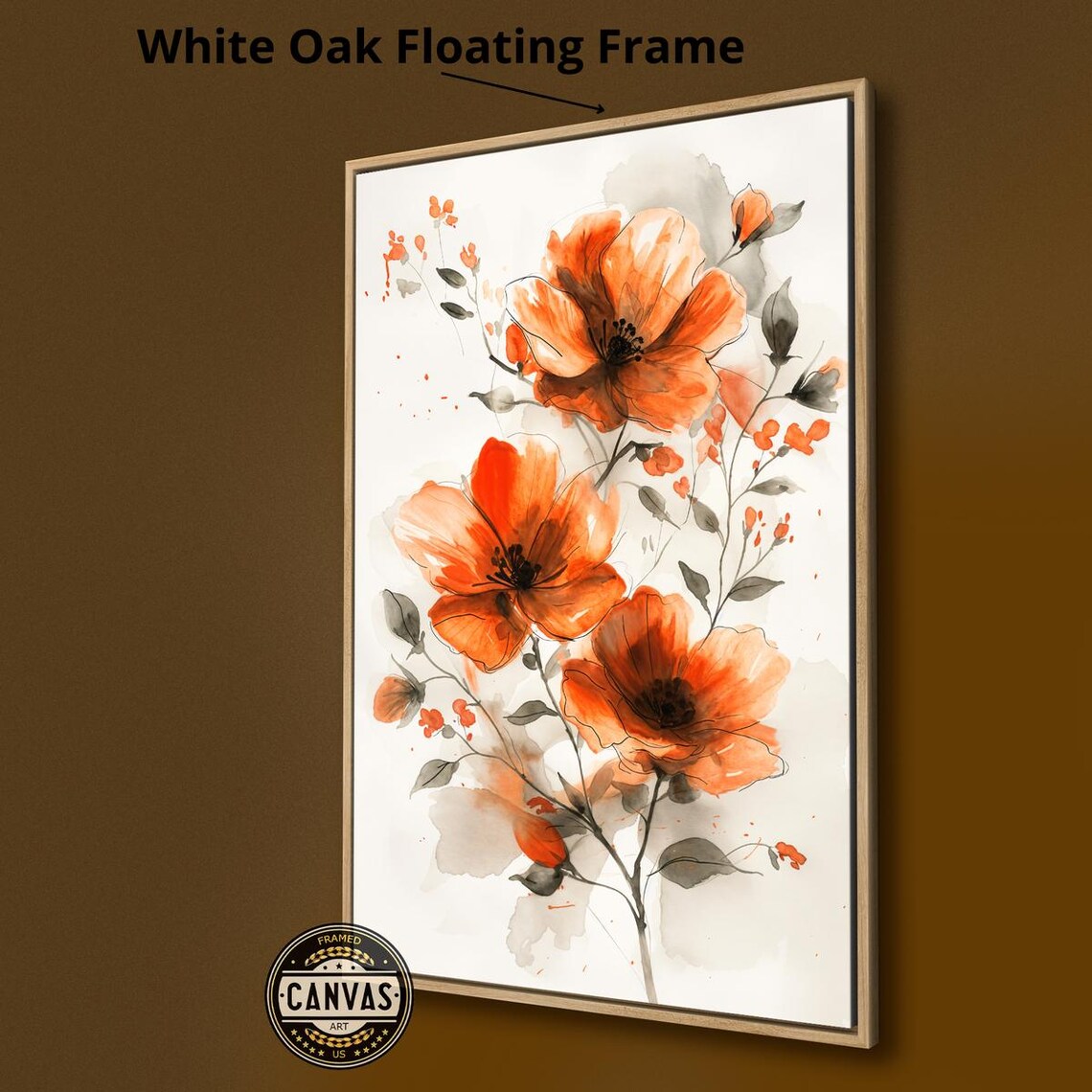 Orange Poppy Blooms Watercolor Floral Botanical Elegant Art Poster - Image 2