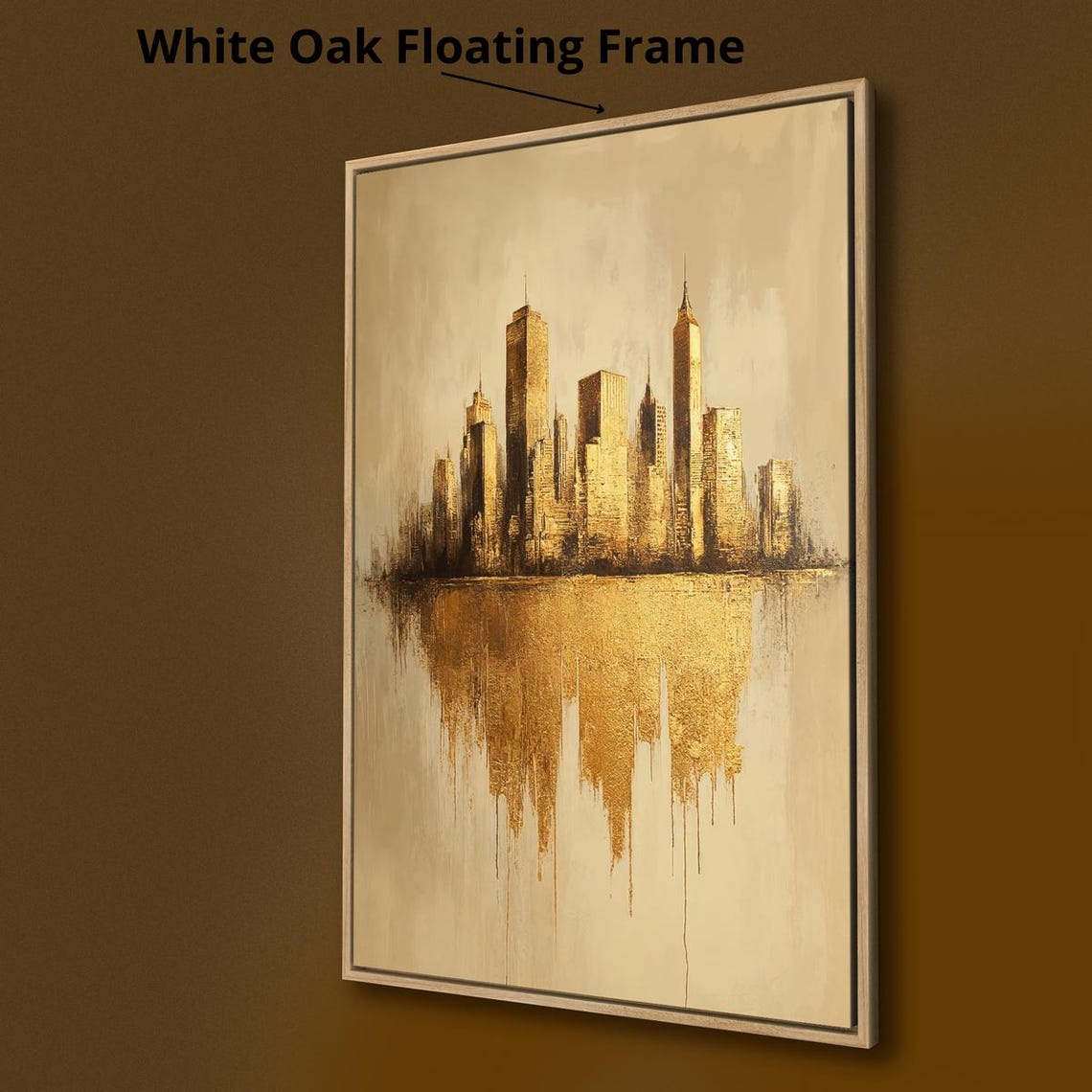 Golden Urban City Skyline Silhouette Reflection Modern Art Print - Image 3