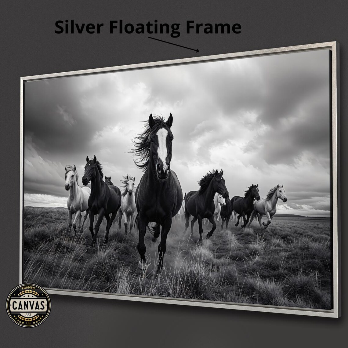 Wild Horses Galloping, Black and White Art Print - Image 2