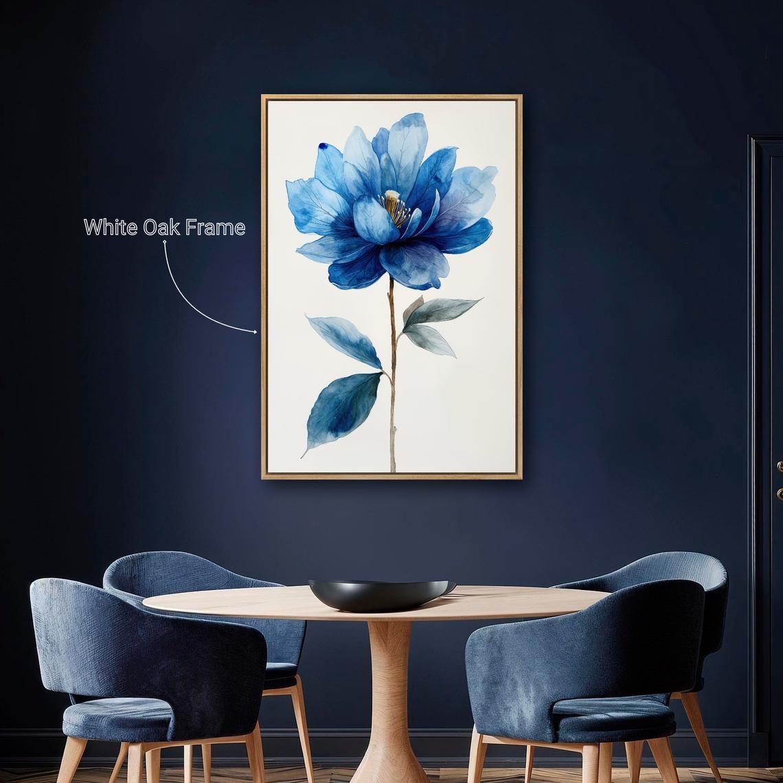 Single Blue Flower Watercolor Calming Botanical Minimalist Art Poster - Image 3
