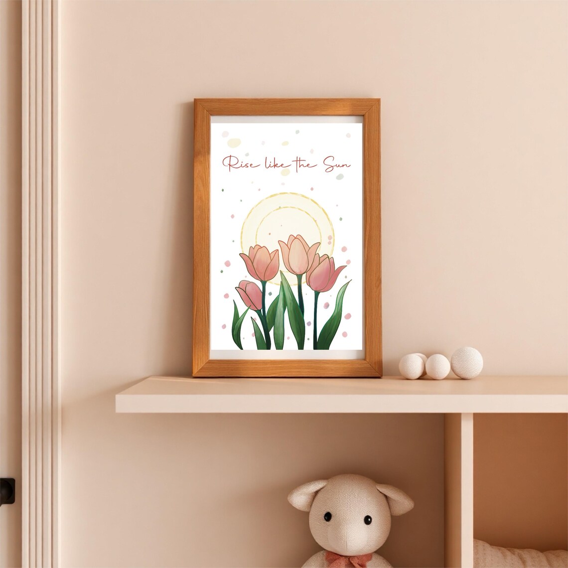 Rise Like The Sun Quote With Pink Tulips And Golden Sun Art Print - Image 3