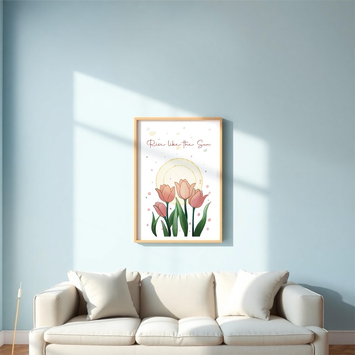 Rise Like The Sun Quote With Pink Tulips And Golden Sun Art Print - Image 2