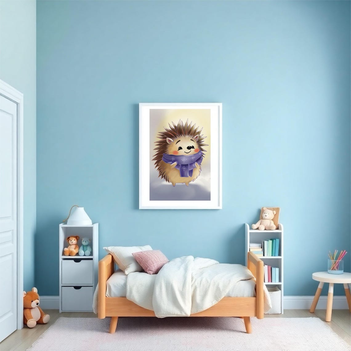 Cute Little Hedgehog With A Velvet Scarf Nursery Children Room Poster - Image 2
