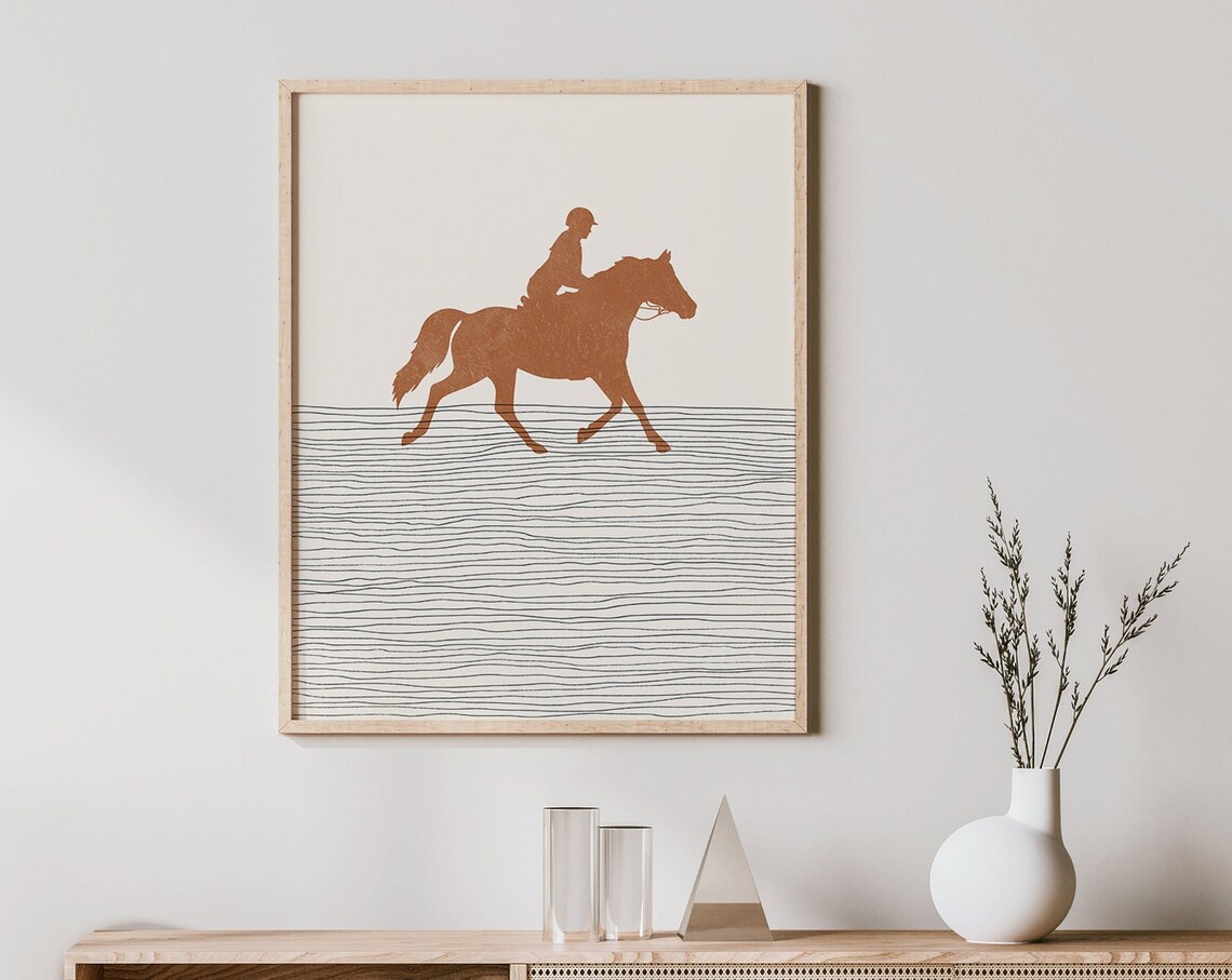 Boho Horse Riding Poster, Minimalist Rider Illustration