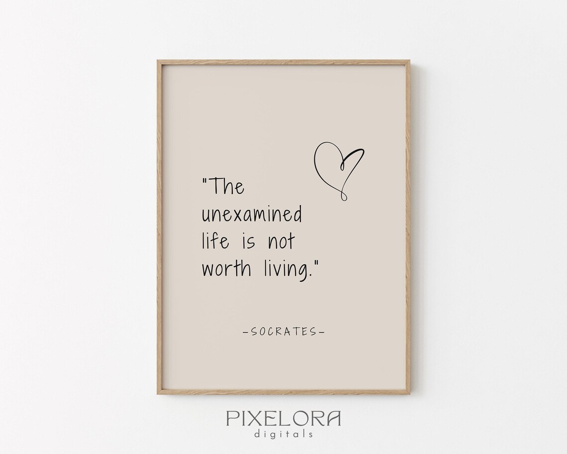 Socrates Unexamined Life Quote Inspirational Beige Heart Poster