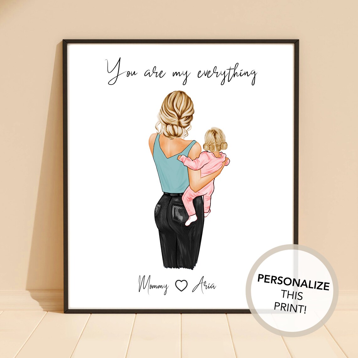 Personalized Mom Baby Portrait Art Mother Newborn Toddler Art Nursery Gift Mom And Daughter Son Baby Shower Present Mothers Day Art - Image 2
