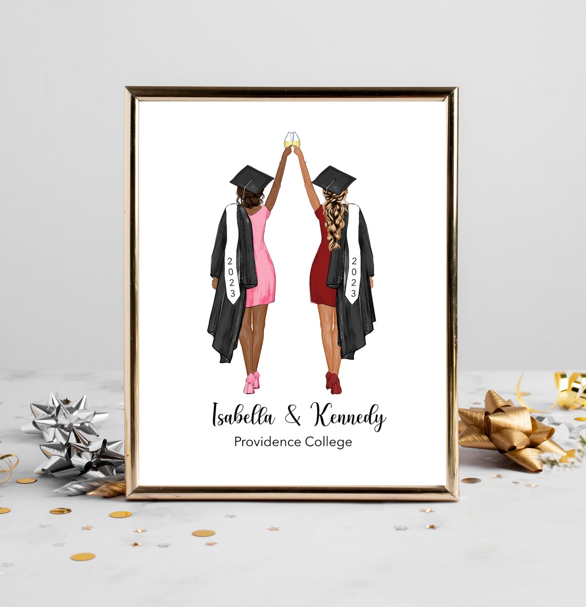 College Graduate Best Friends 2023 Celebration Champagne Portrait Poster
