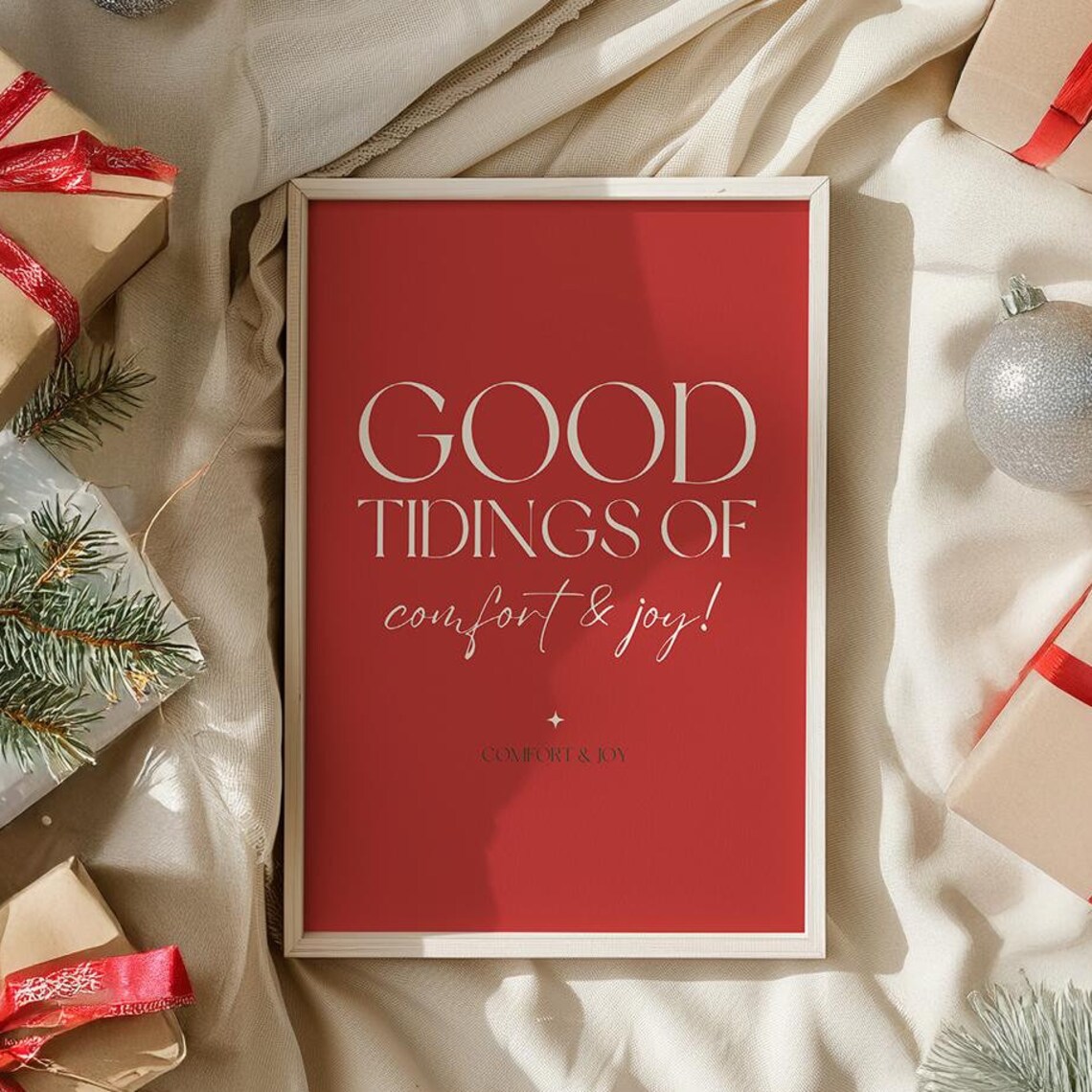 Good Tidings Of Comfort And Joy Red Christmas Carol Lyrics Bold Holiday Print