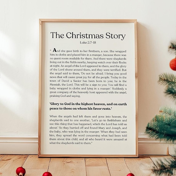 The Christmas Story Luke 2 Nativity Scripture White Text Poster