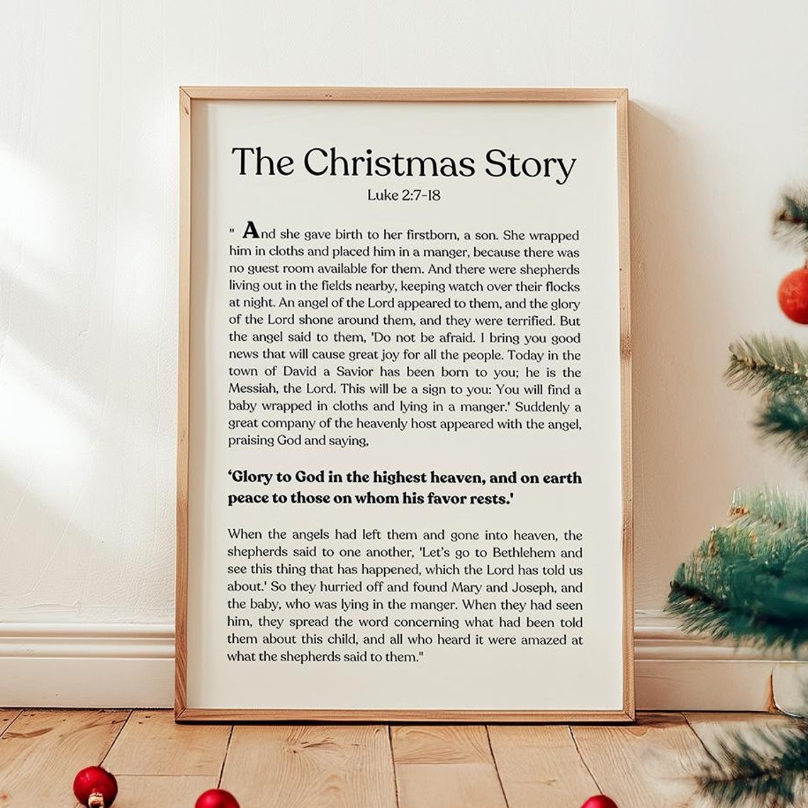 The Christmas Story Luke 2 Nativity Scripture White Text Poster