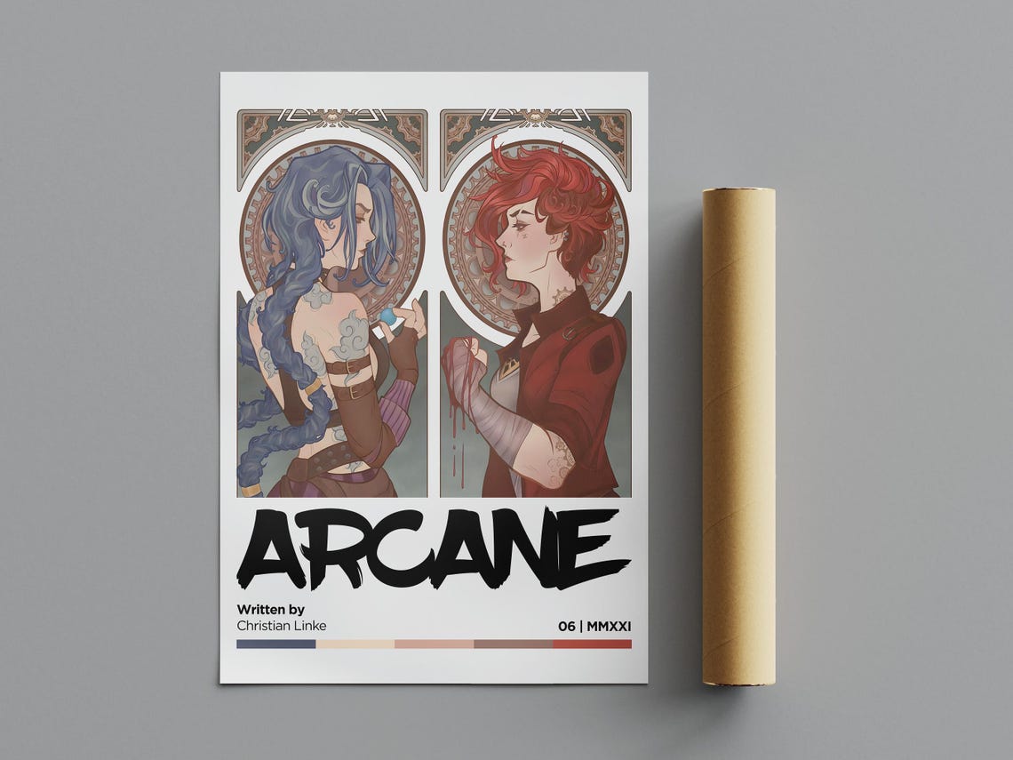 Arcane Jinx Vi Art Nouveau Diptych Elegant Fan Art Anime Poster