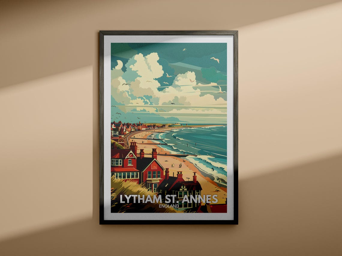 Lytham St Annes England Beach Red Brick Houses Seaside Poster - Image 4