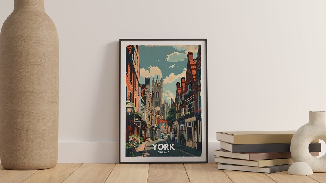 York Medieval Brick Street Church Spire Historic City Poster - Image 3