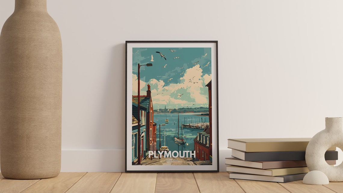 Plymouth City Print Plymouth Wall Poster Uk Wall Art England Wall Art Decor British Travel Poster United Kingdom Print England City - Image 2