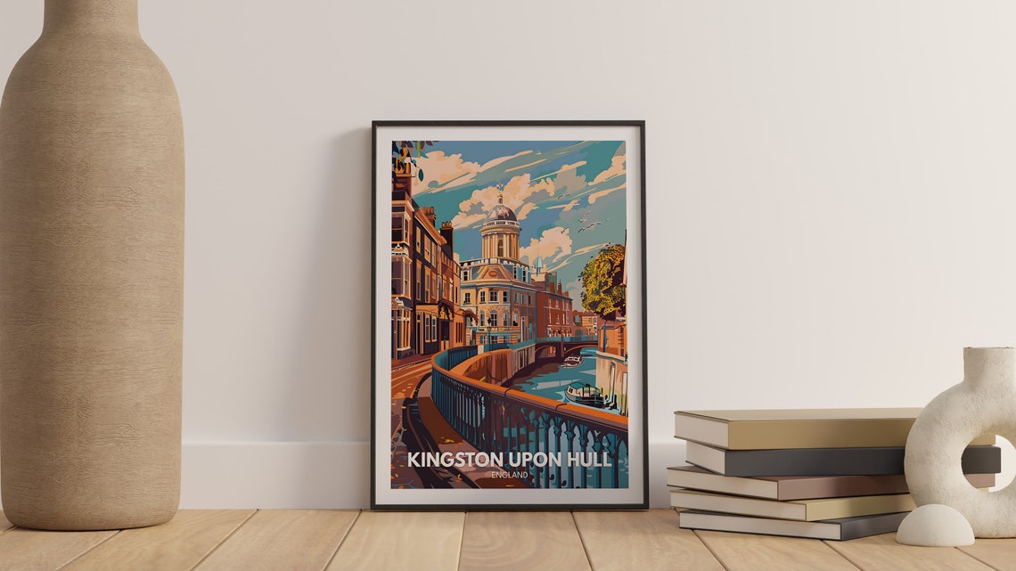 Kingston Upon Hull England Historic River Bridge Vintage Travel Poster - Image 2