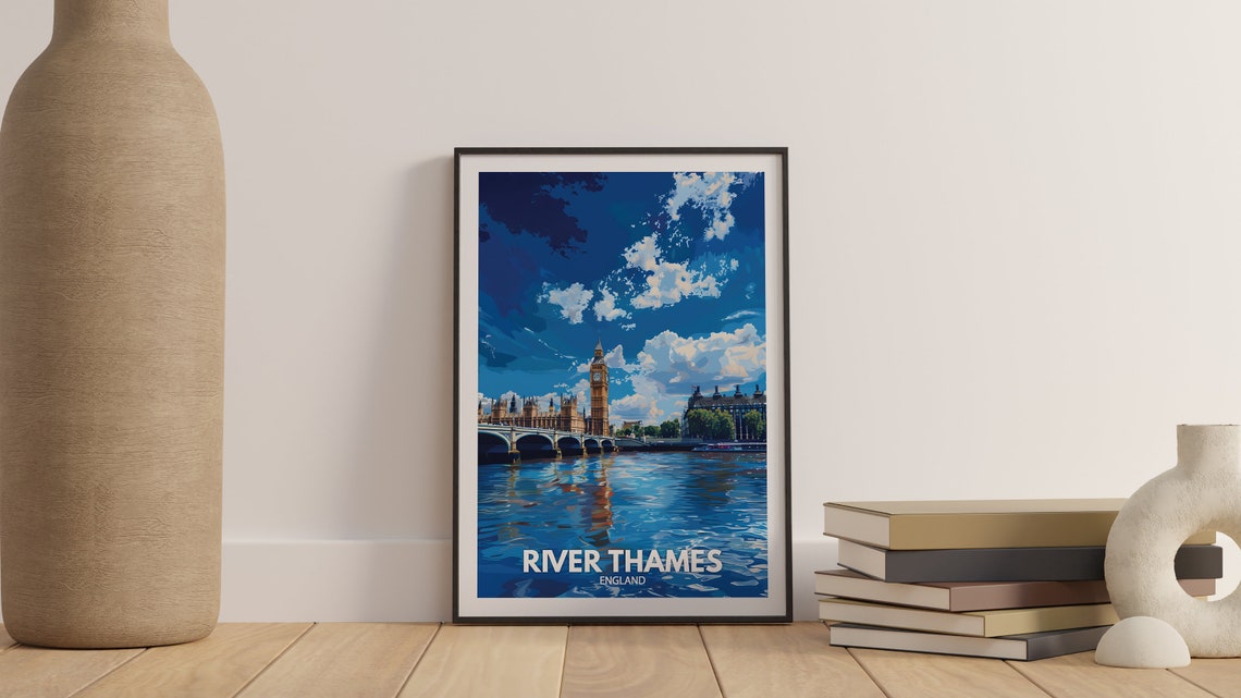 River Thames England Big Ben Westminster Bridge Blue Sky Poster - Image 3