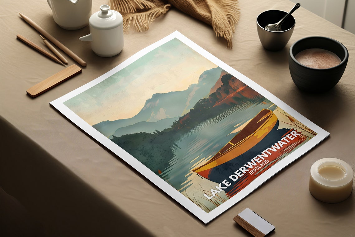 Lake Derwentwater Print Lake Derwentwater Poster England Lake Travel Poster Lake Wall Art Decor Uk Lake Art England Nature Poster - Image 2