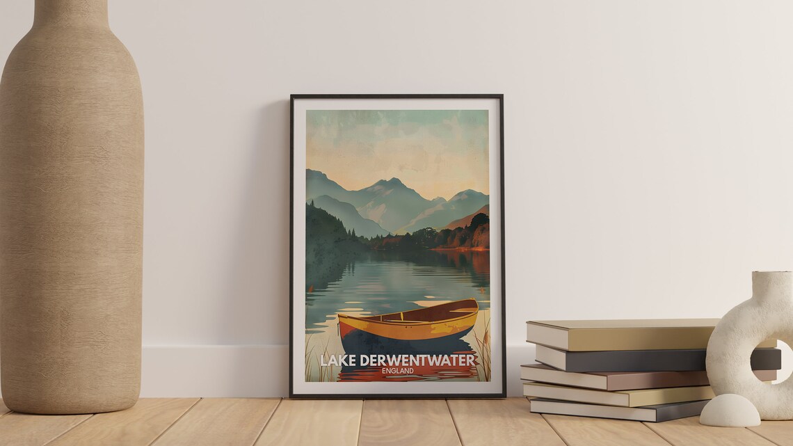 Lake Derwentwater England Canoe Mountain Lake Vintage Travel Poster - Image 3