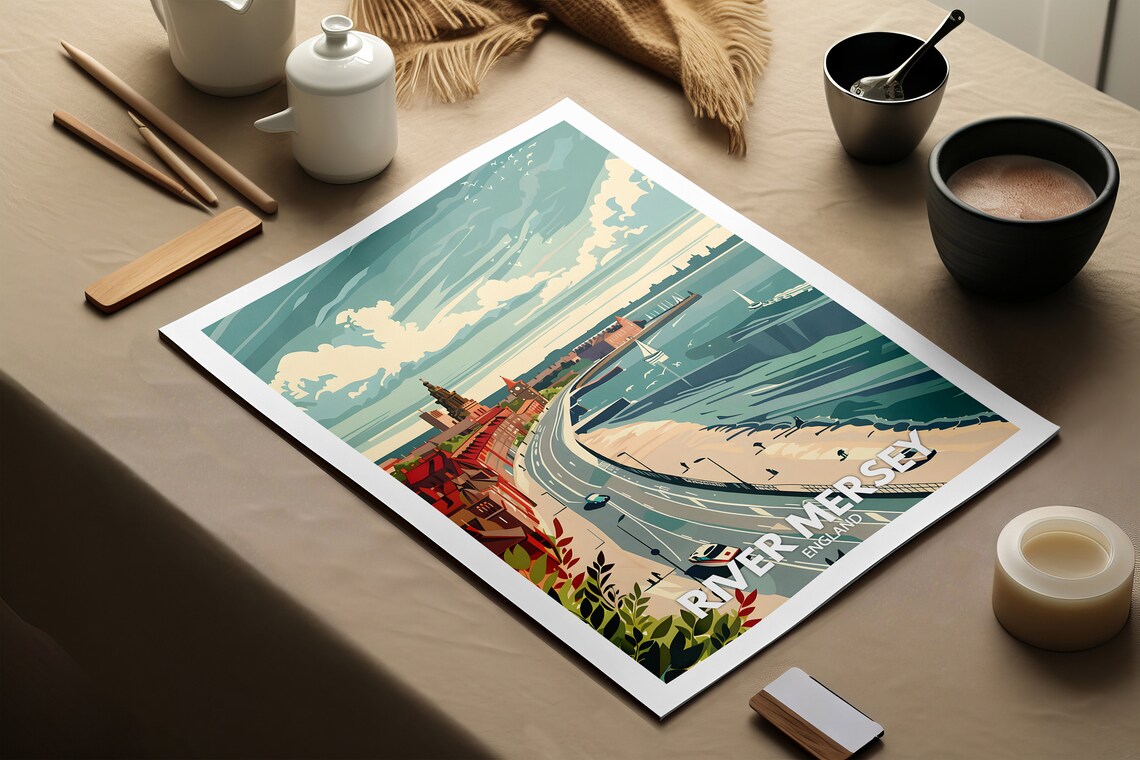 River Mersey England Vintage Waterfront Promenade Sailboats Poster - Image 2