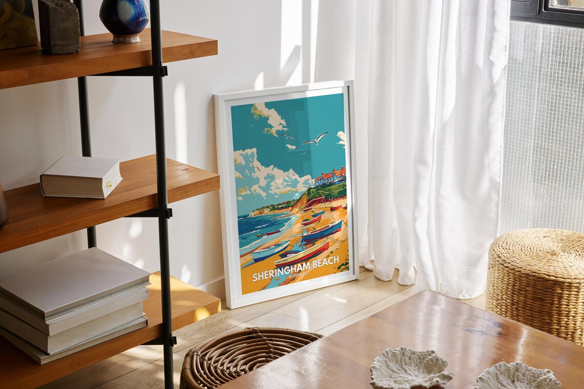 Sheringham Beach Norfolk Fishing Boats Seaside Vintage Travel Poster - Image 2