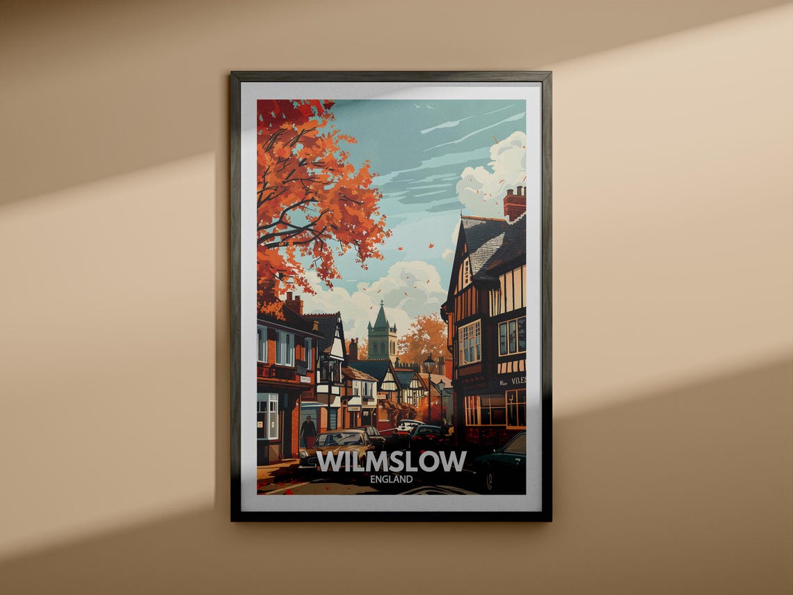 Wilmslow England Autumn Street Orange Maple Tree Church Poster - Image 4