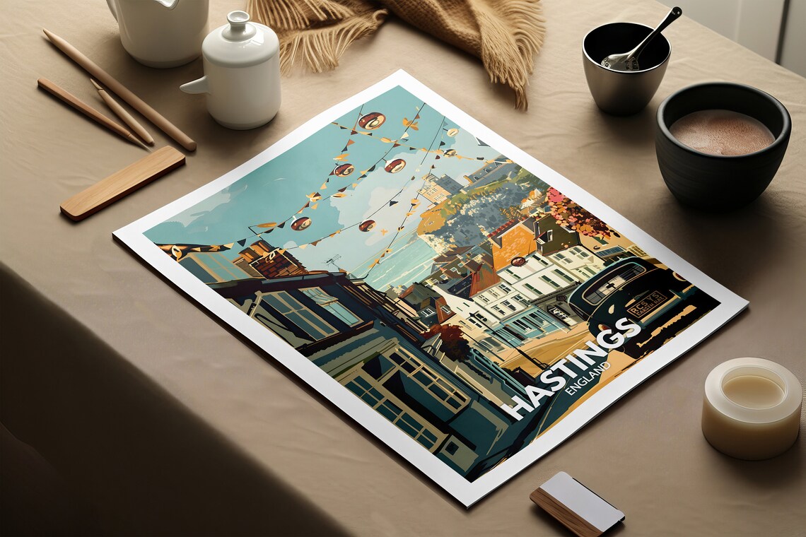 Hastings Print Hastings Poster Uk Wall Art England Wall Art Decor British Travel Poster United Kingdom Print England City Art - Image 2