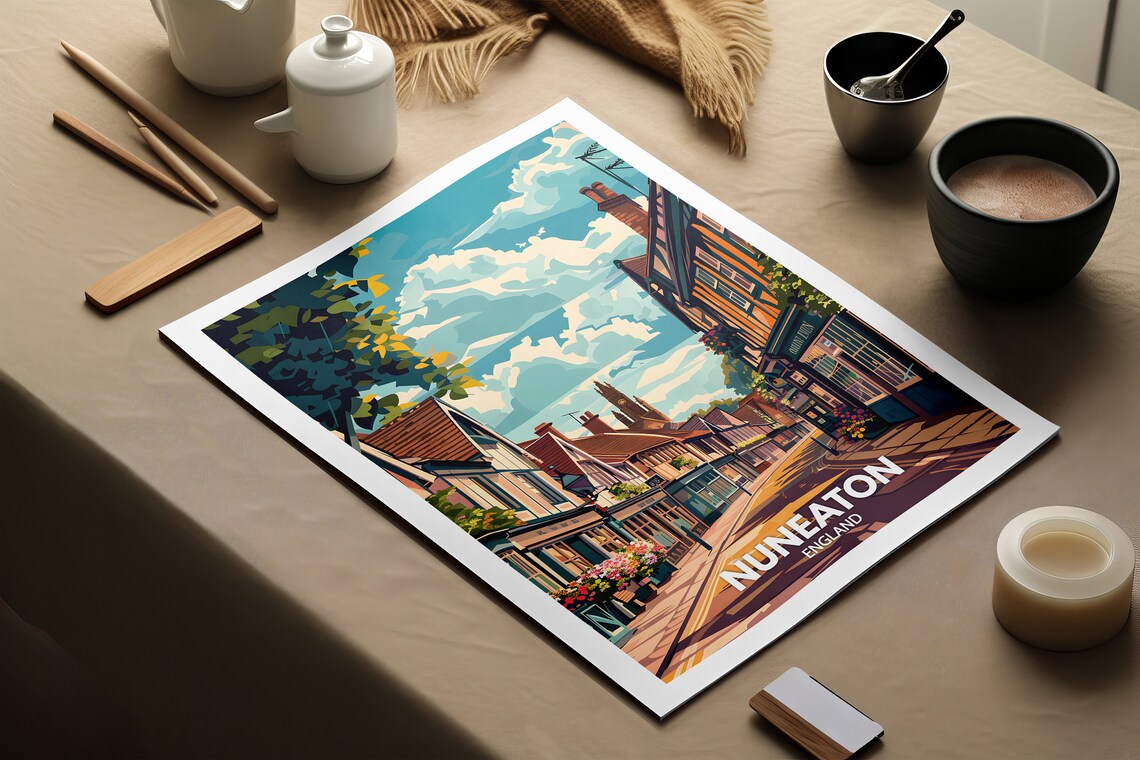 Nuneaton Print Nuneaton Poster Uk Wall Art England Wall Art Decor British Travel Poster United Kingdom Print England City Art - Image 2