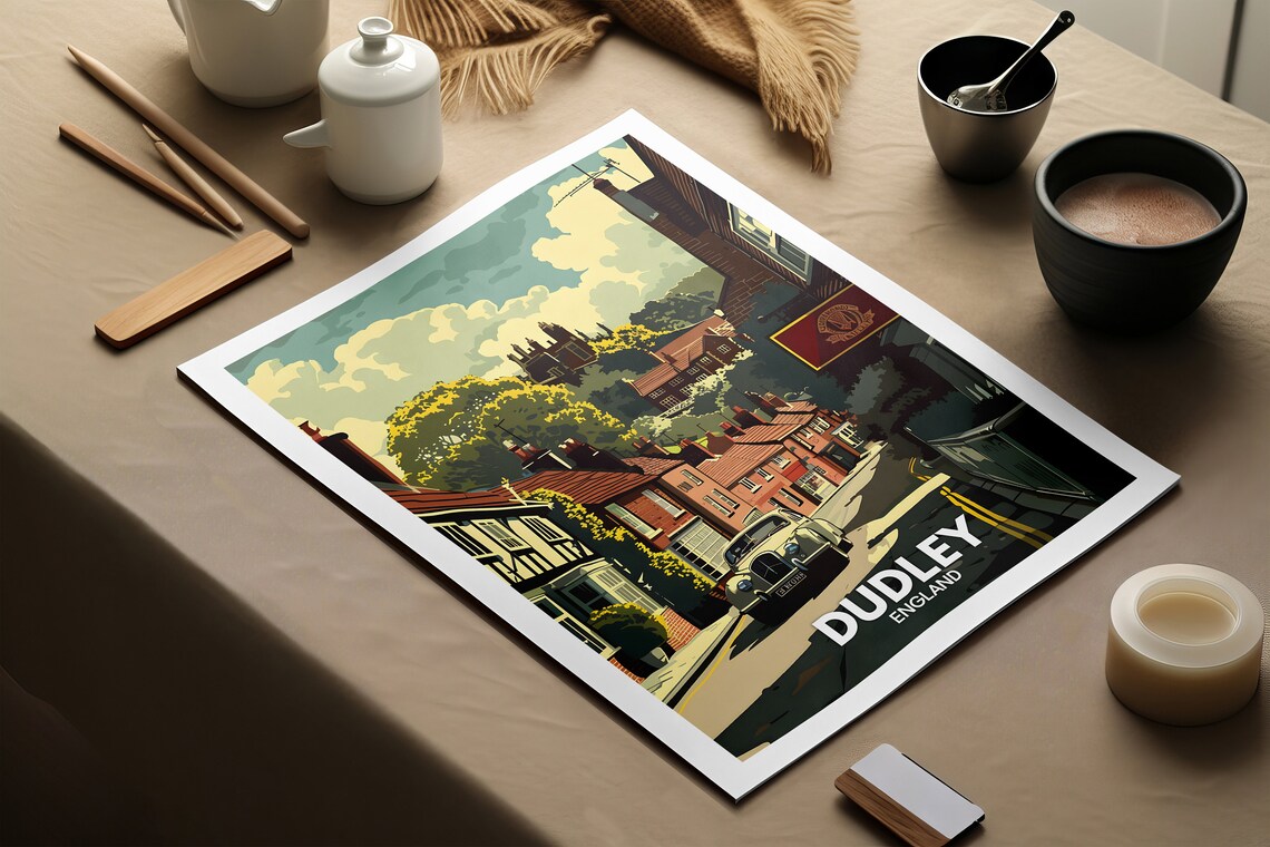 Dudley England Historic Street Castle Hill Vintage Travel Poster - Image 2