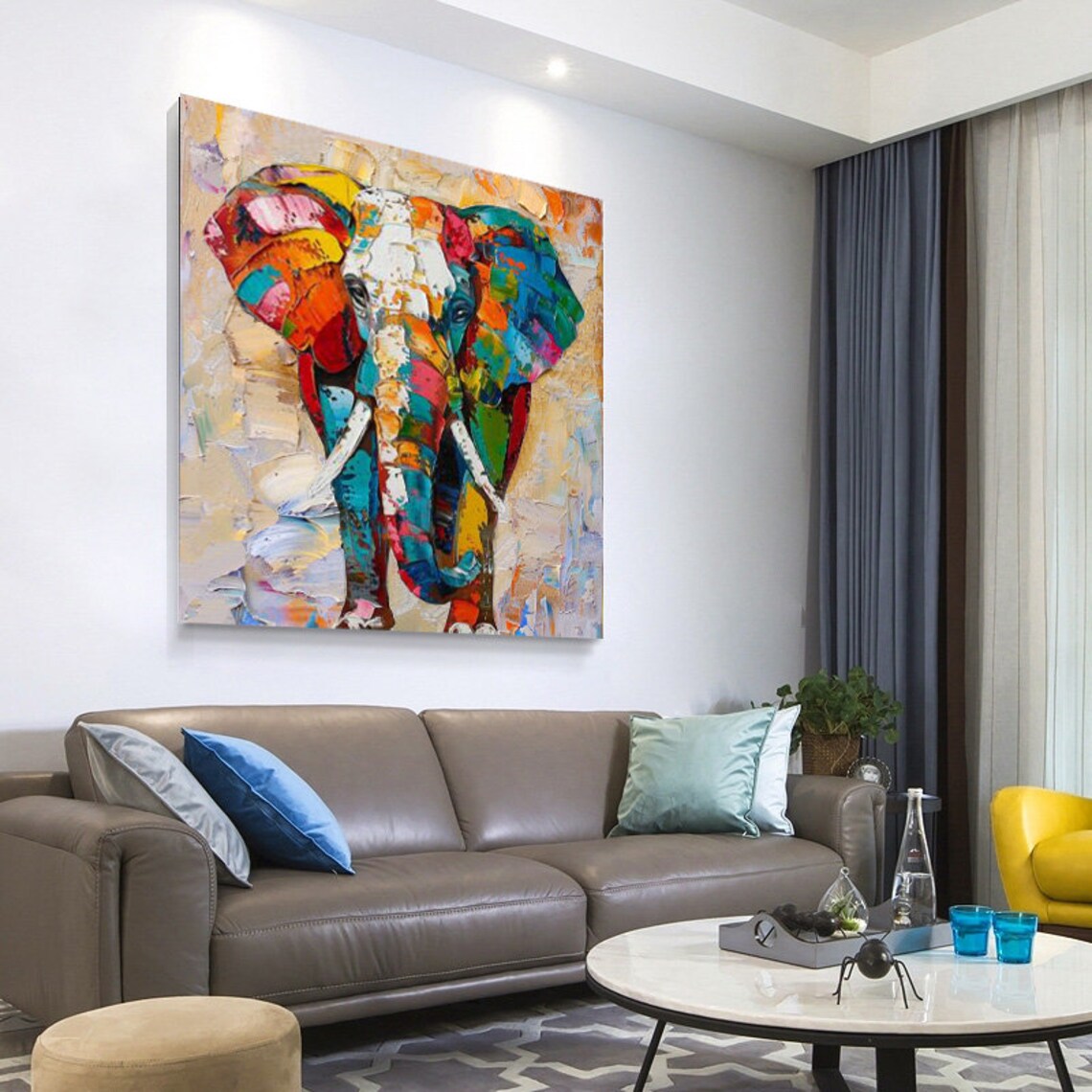 Colorful Elephant Rainbow Mosaic Palette Knife Painting Poster - Image 3