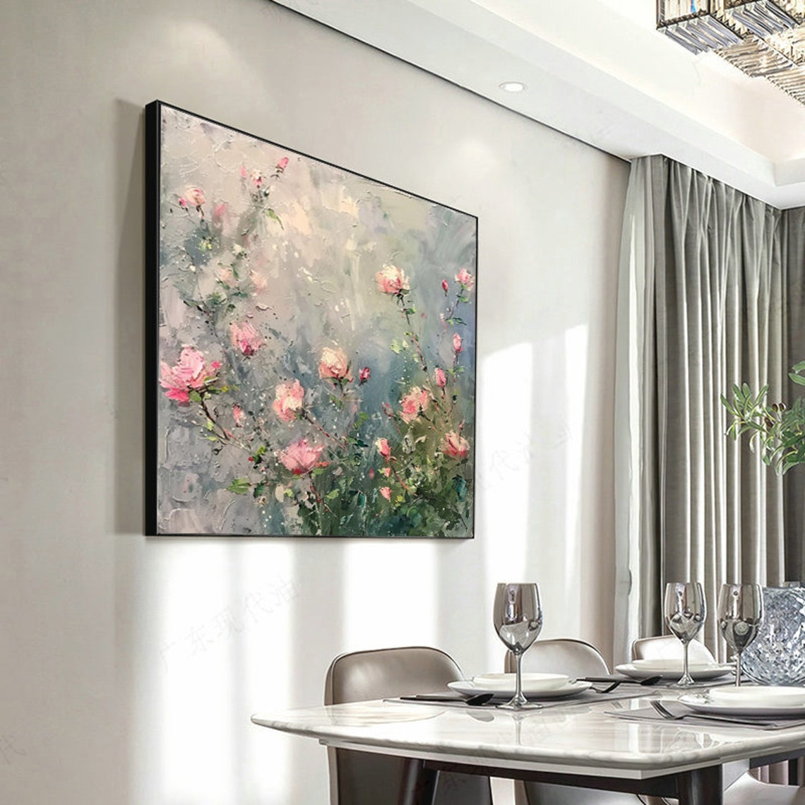 Soft Pink Roses Blooming On Misty Gray Background Floral Art Poster - Image 3