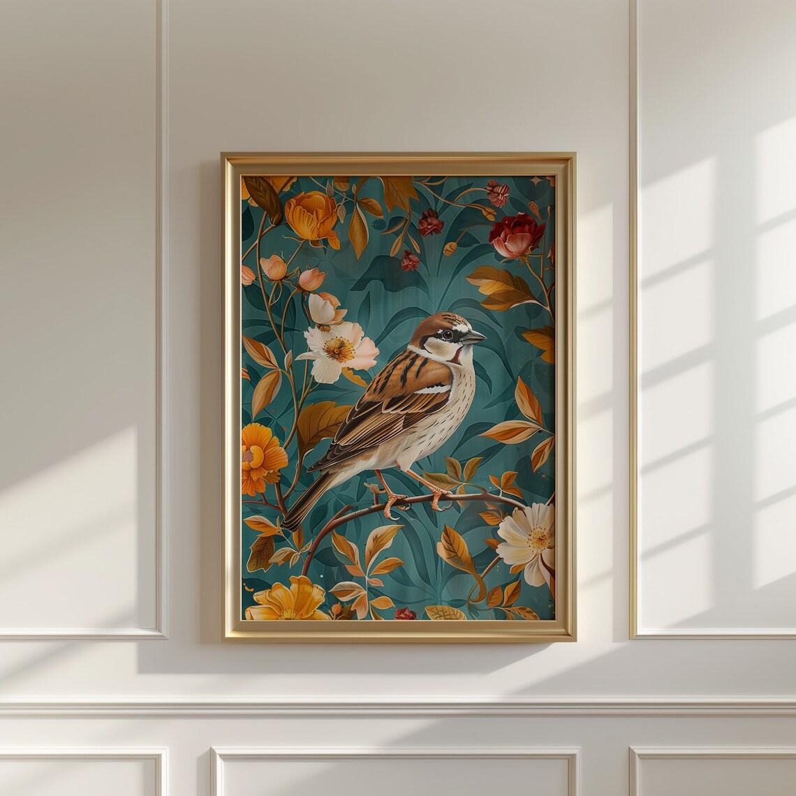 Sparrow and Traditional Foliage Art Print - Image 4