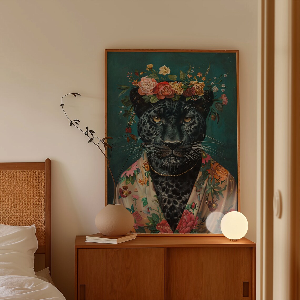 Black Panther With Flower Crown, Maximalist Portrait - Image 3