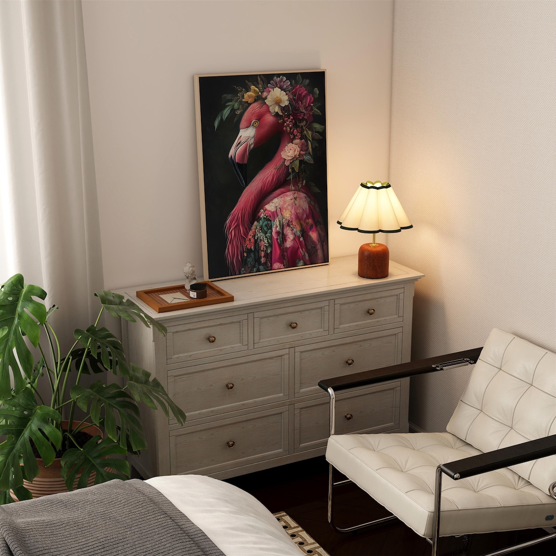 Flamingo Art Print, Maximalist Eclectic Floral Portrait - Image 2
