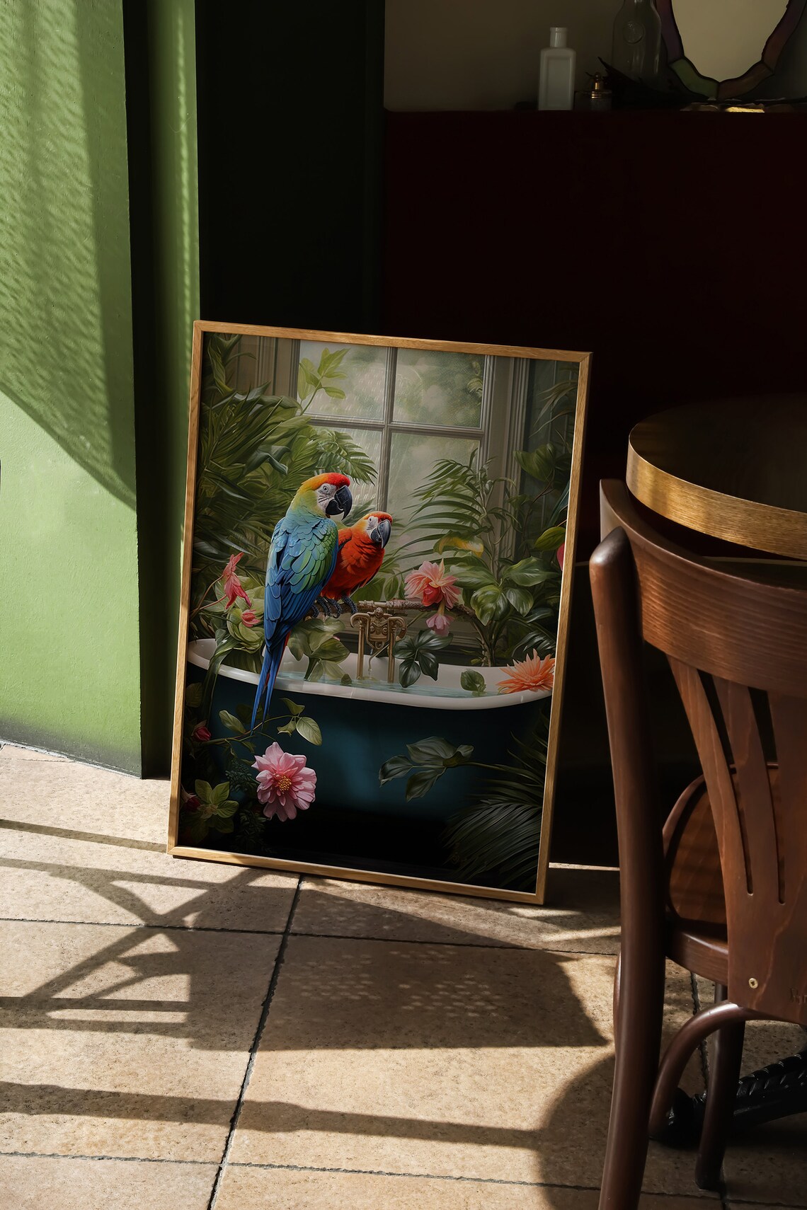 Parrot in Jungle Bathroom Art Print, Retro Botanical - Image 4