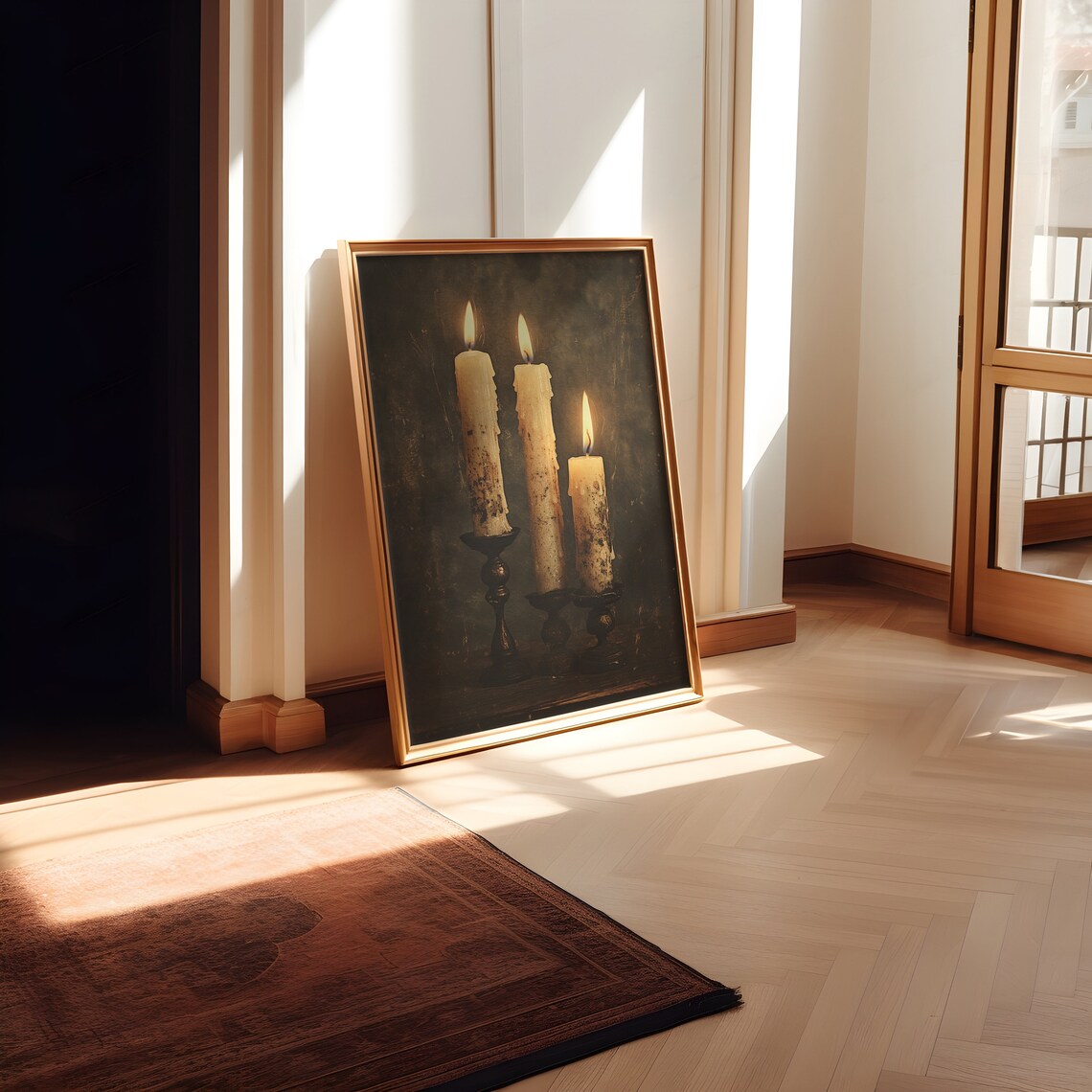 Three Flickering Candles, Moody Vintage Art Print - Image 3