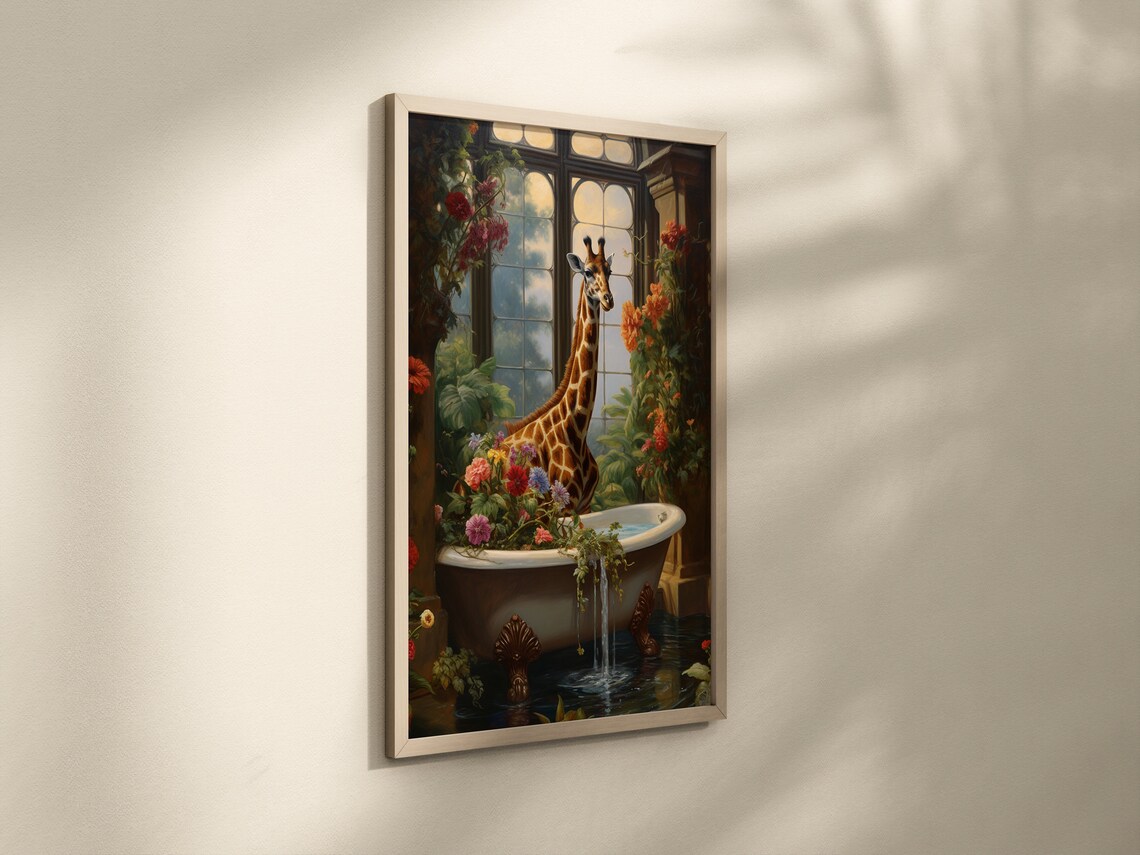 Giraffe in Jungle Bathroom Art Print, Maximalist Retro - Image 4