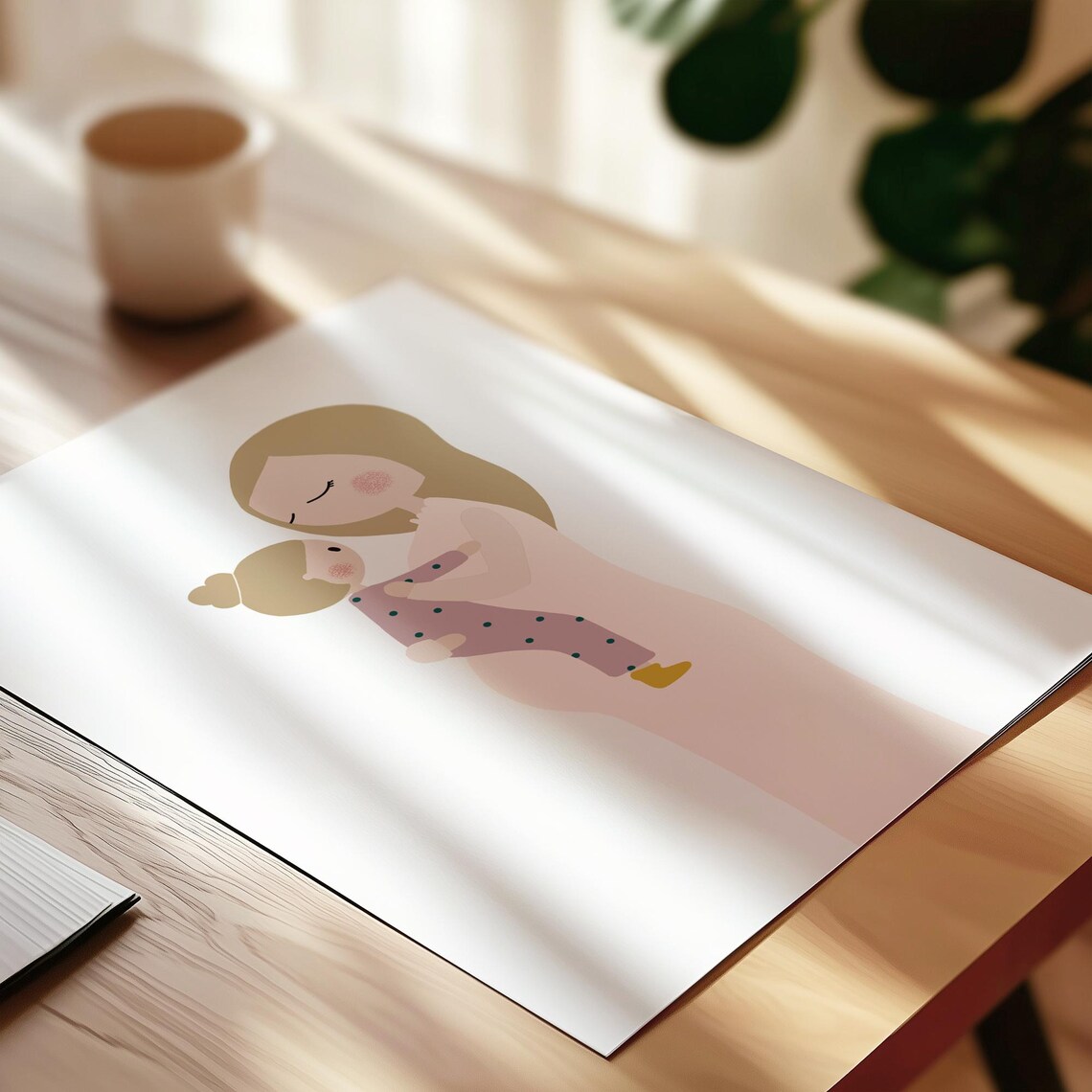 Pregnant Mother And Toddler Minimalist Pregnancy Decor Art Print - Image 3