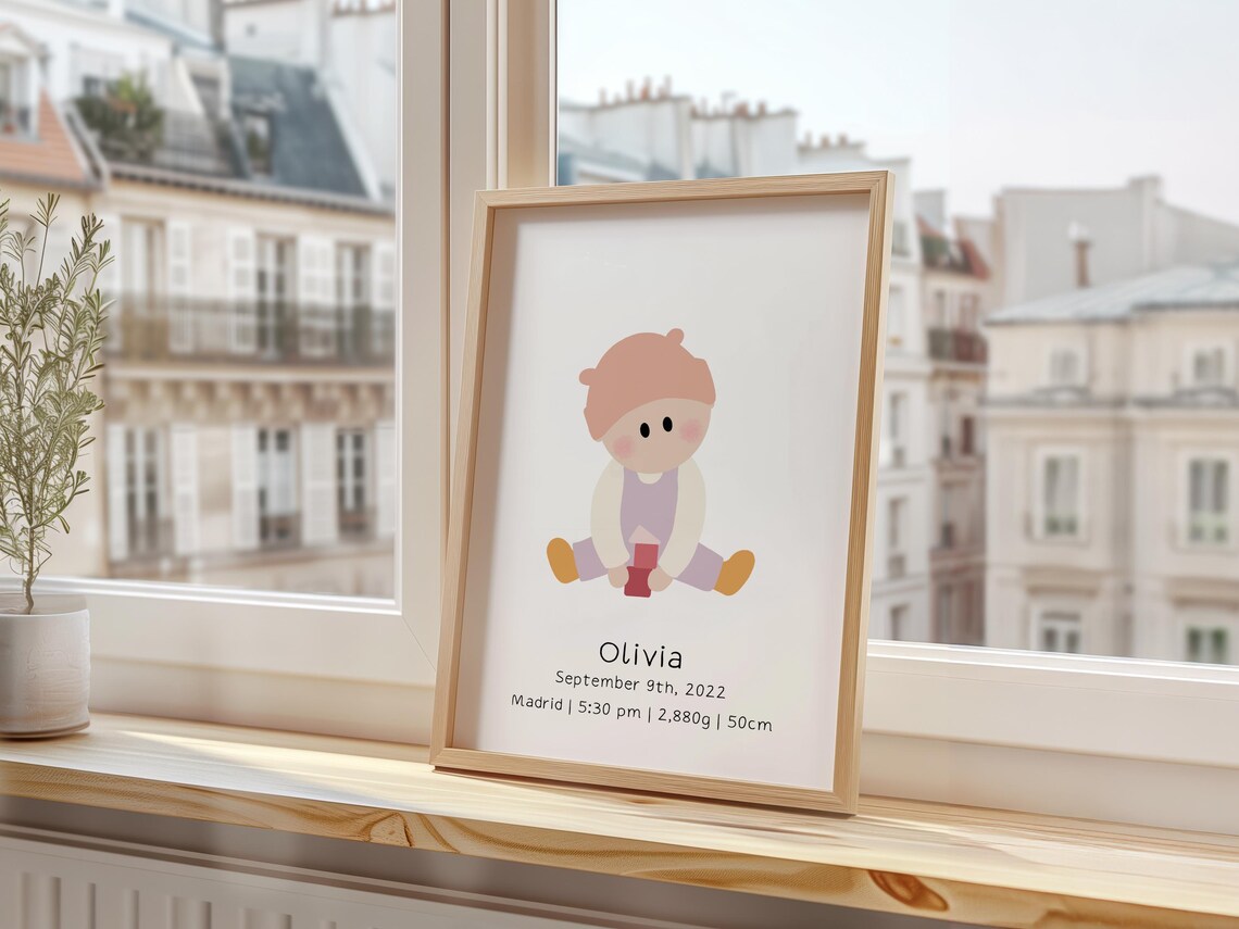 Baby Girl Birth Stats Personalized Newborn Nursery Wall Art Print - Image 3
