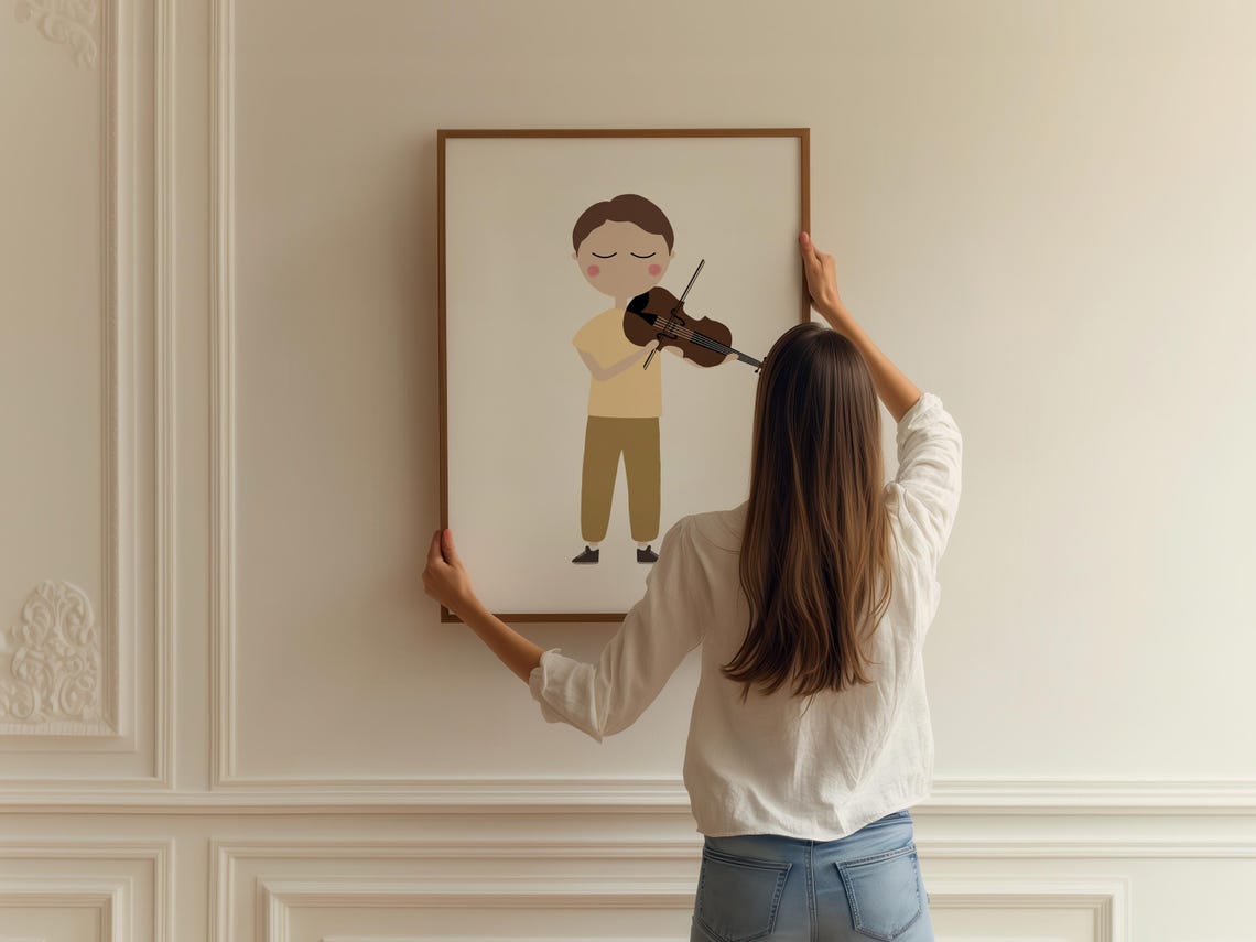 Cute Viola Player Boy Minimalist Kids Music Room Decor Art Print - Image 2