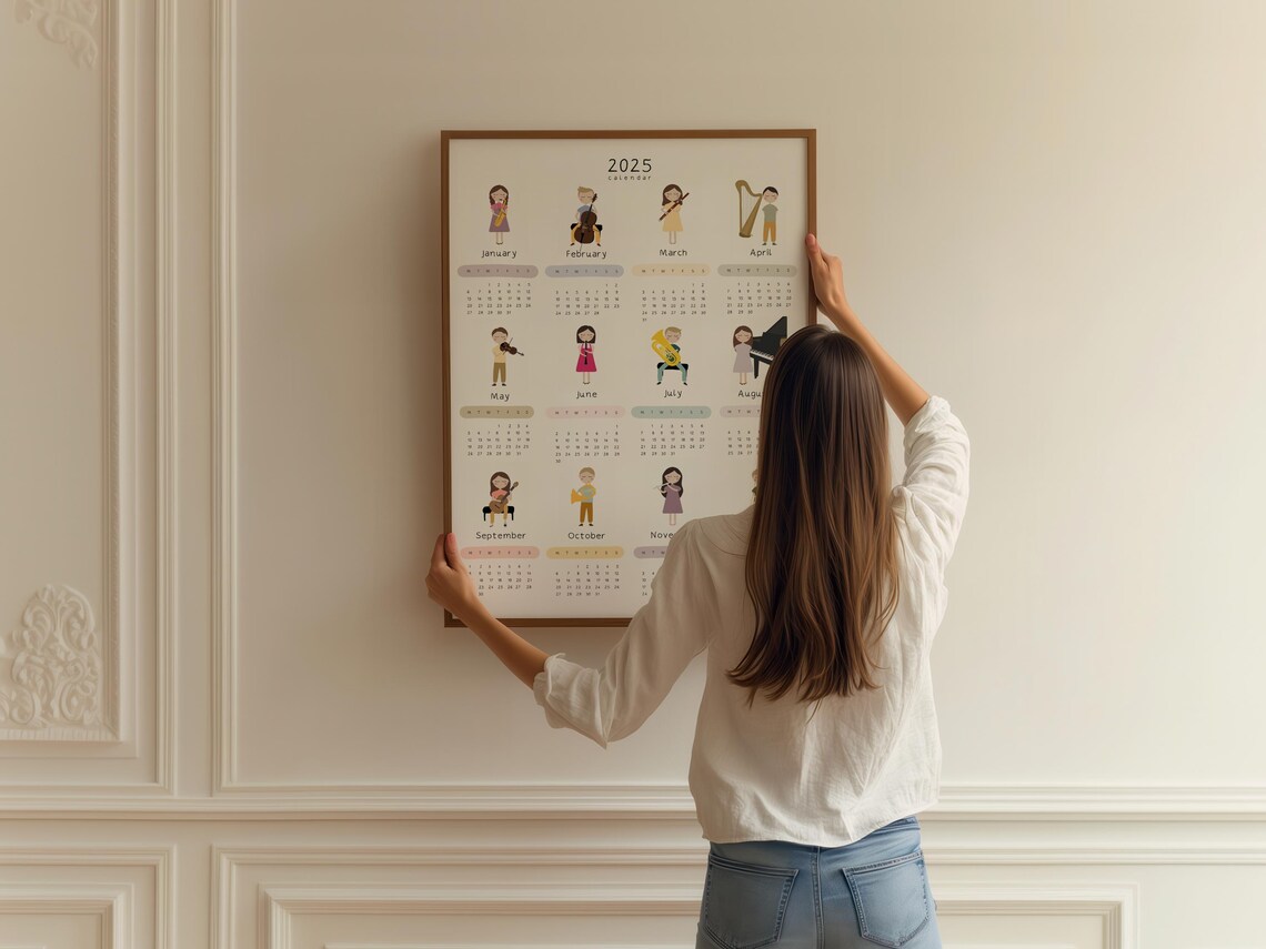 2025 Little Musicians Kids Calendar Monthly Instrument Art Print - Image 2