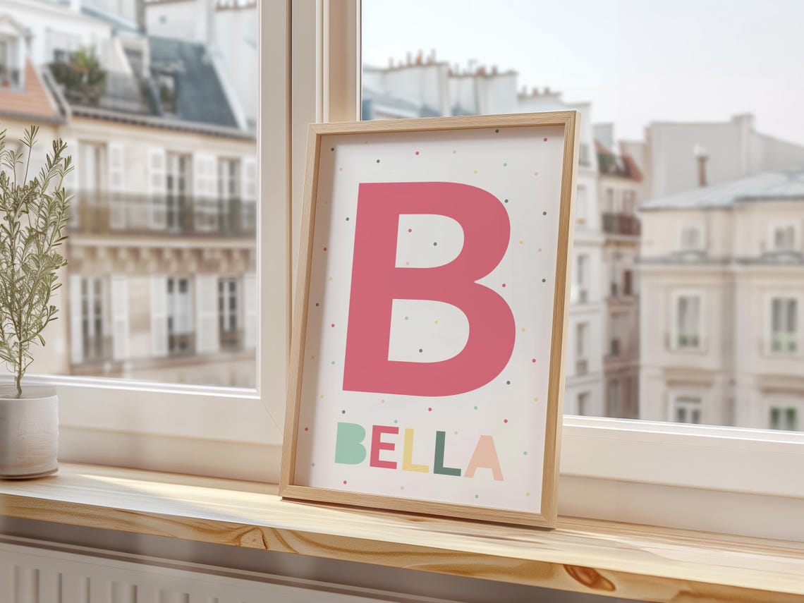 Colorful Personalized Initial Name Nursery Kids Decor Wall Art - Image 3