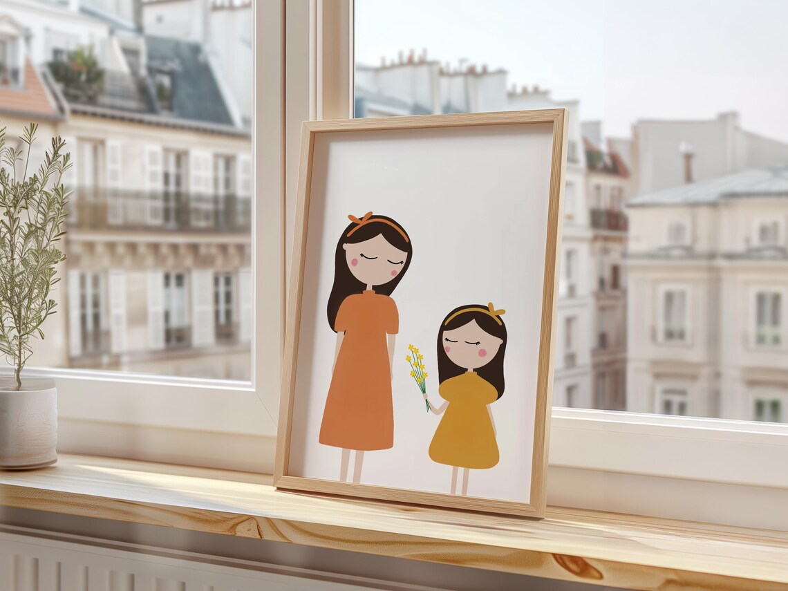 Mother Daughter Flowers Sweet Minimalist Family Decor Wall Art - Image 3