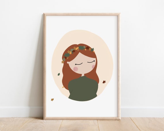 Autumn Girl Art Print Fall Artwork Autumn Wall Decor Autumn Season Print Cute Girl Art Print
