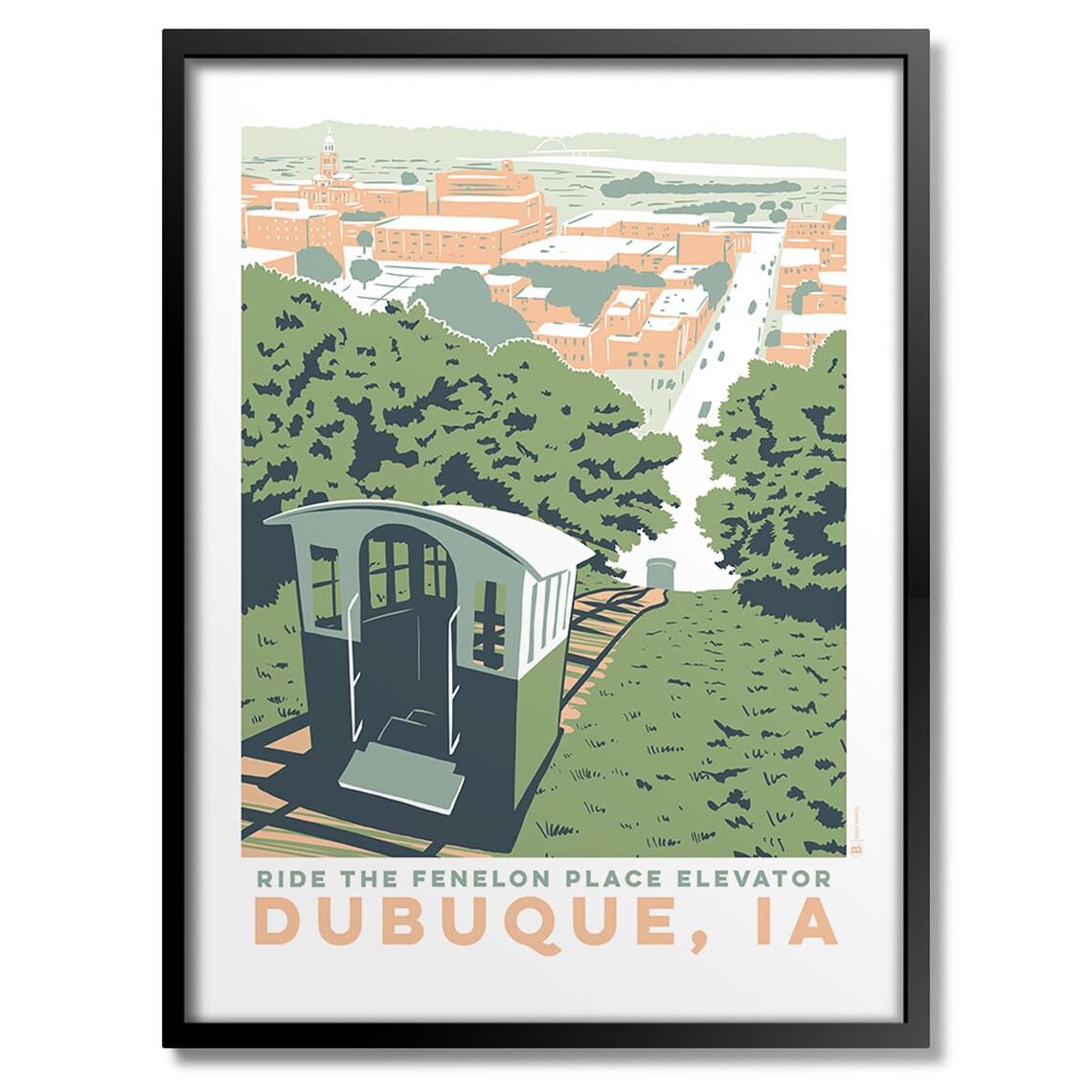Dubuque Elevator Travel Poster, Iowa Landmark