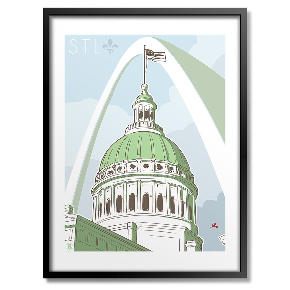 St Louis Courthouse Green Dome Gateway Arch STL Skyline Poster