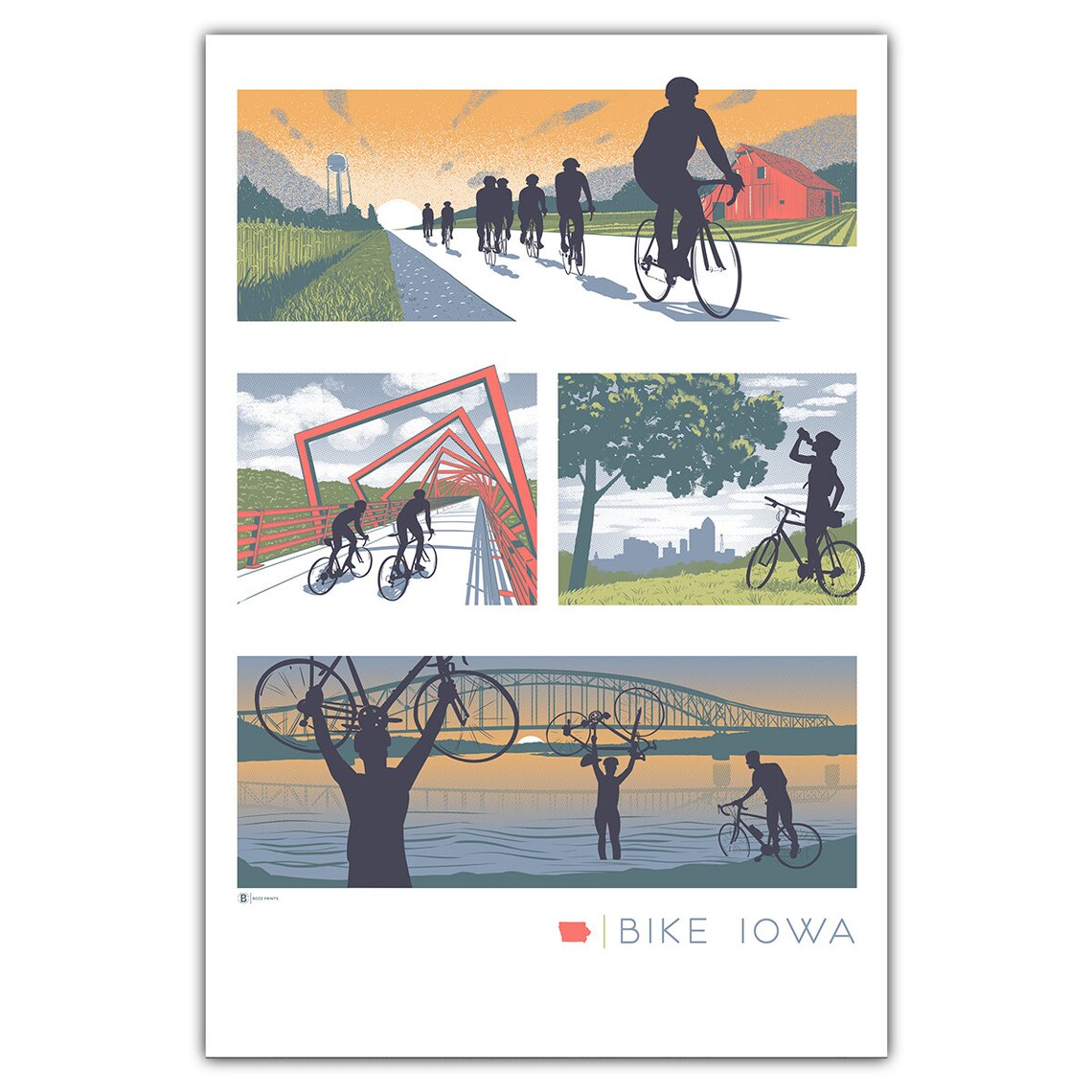 Bike Iowa Cycling Adventure Collage Road Bridge Trail Poster