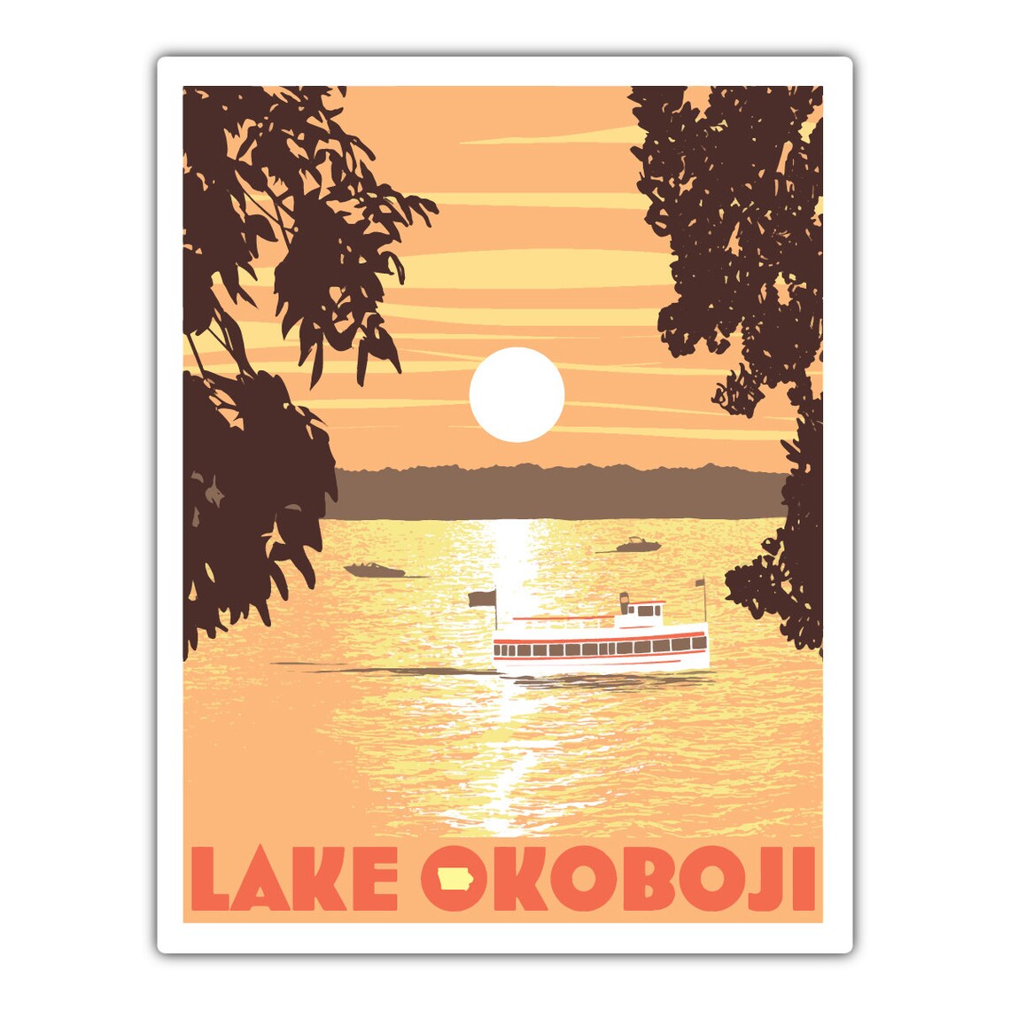 Lake Okoboji Sunset Travel Poster, Lake Scene