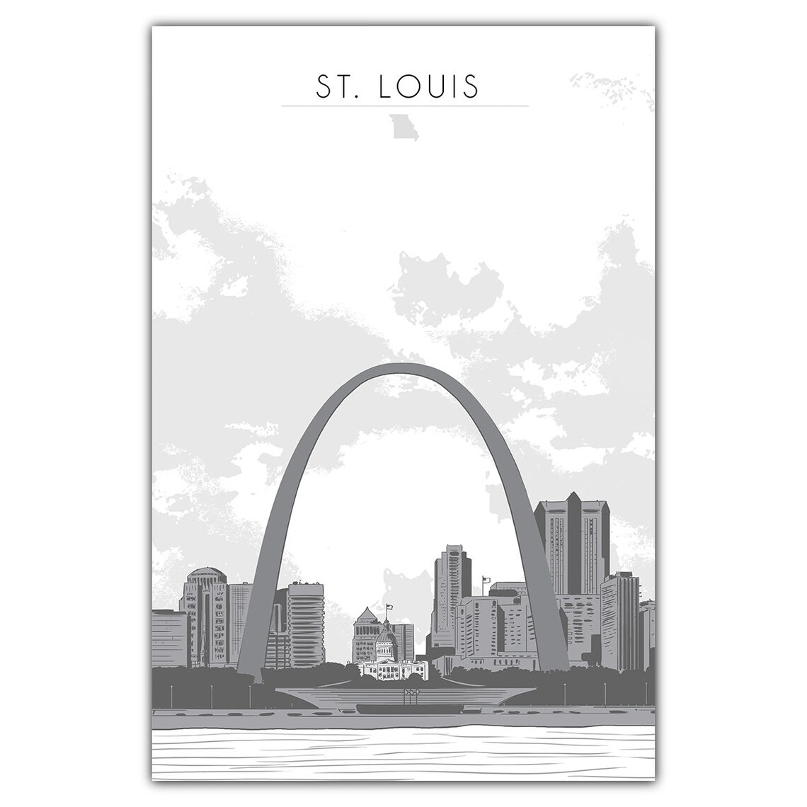 St Louis Skyline Travel Poster, City Postcard