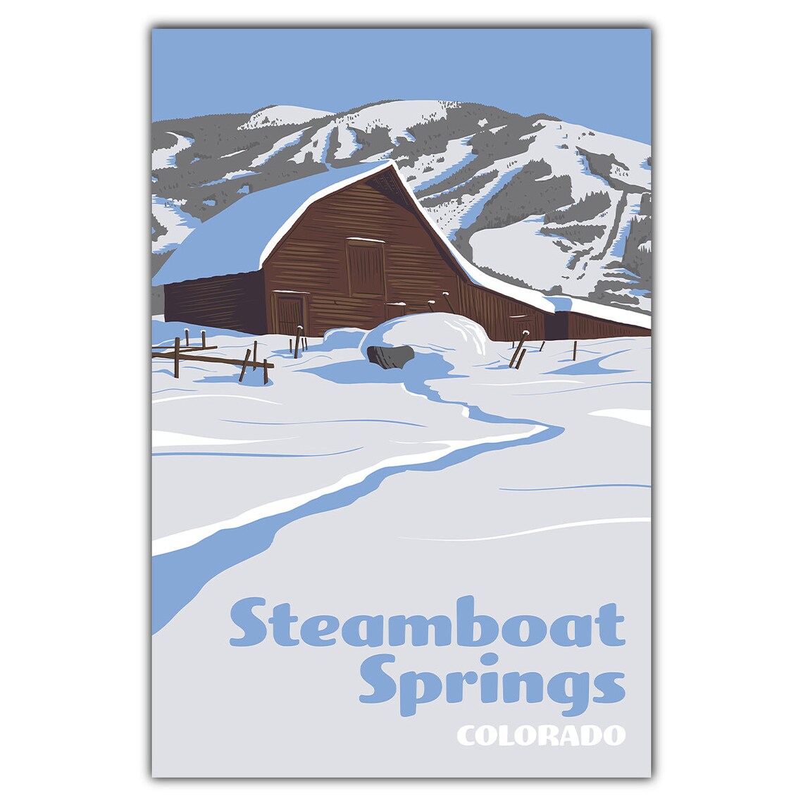Steamboat Springs Barn Travel Poster, Rustic Postcard